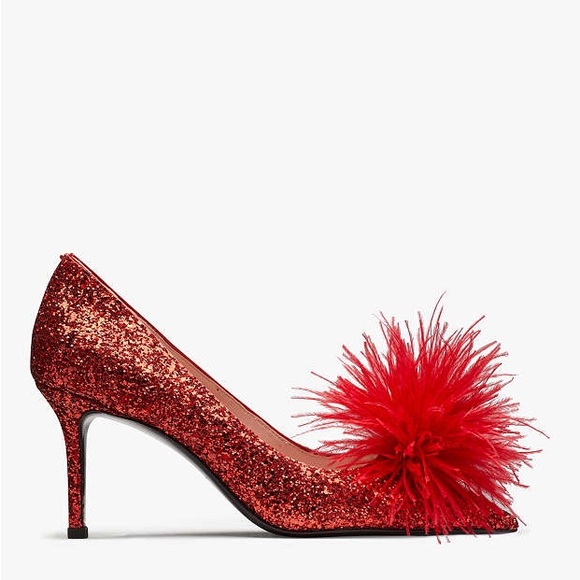 ♠️kate spade Marabou Glitter Pluff Pumps, Red NIB - Picture 1 of 6